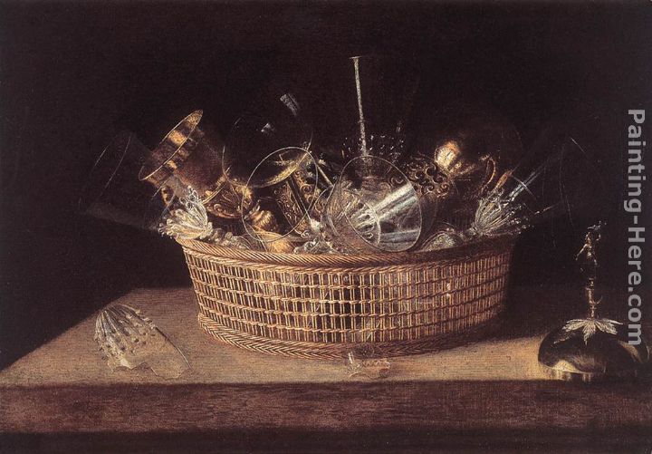 Still-Life of Glasses in a Basket painting - Sebastien Stoskopff Still-Life of Glasses in a Basket art painting